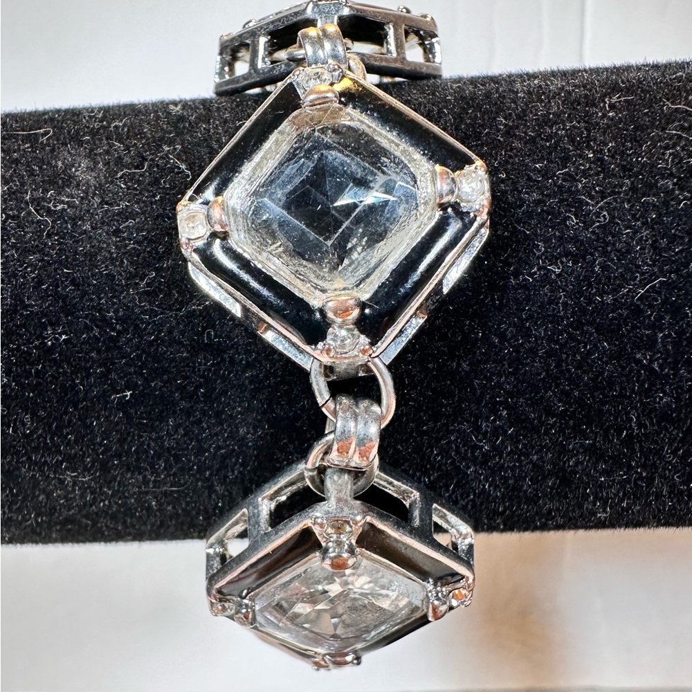 White House Black Market silver tone with black & clear rhinestones toggle clasp - Picture 1 of 5